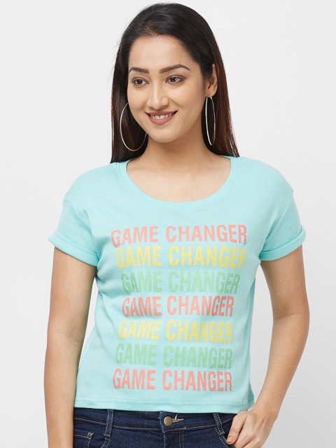 

Imagica Women Blue Printed Round Neck T-shirt