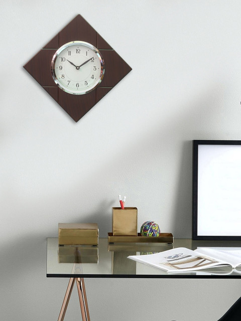 

eCraftIndia White & Brown 33.02 cm Handcrafted Square Solid Analogue Wall Clock