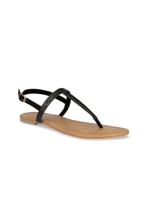 

SOLES Women Black Embellished T-Strap Flats
