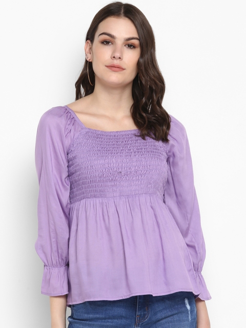 

FOSH Women Lavender Smocked Empire Top