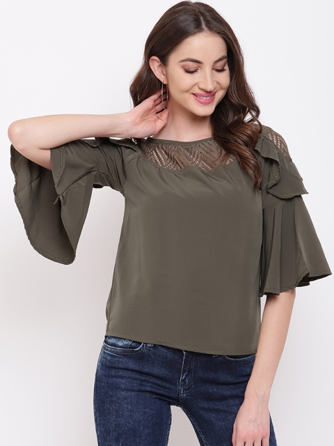 

Mayra Women Olive Green Solid A-Line Top