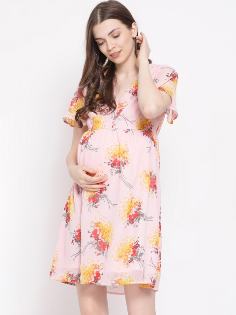 

Oxolloxo Women Pink Printed Empire Maternity Dress