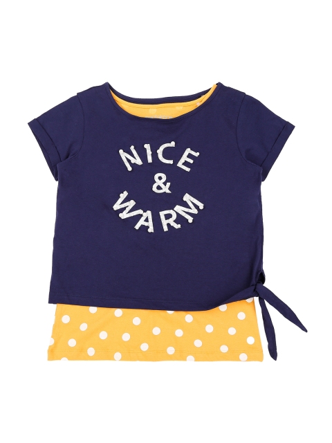 

Pantaloons Junior Girls Navy Blue Printed Round Neck Pure Cotton T-shirt