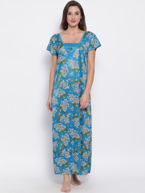 

Clovia Women Blue & Green Printed Maxi Nightdress