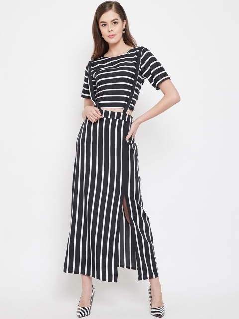 

PANIT Women Black & White Striped Top with Skirt