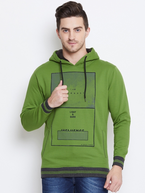 

Duke Men Green Printed Hooded Sweatshirt