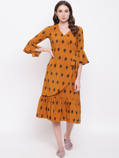 

Mayra Women Mustard Yellow Printed Wrap Dress