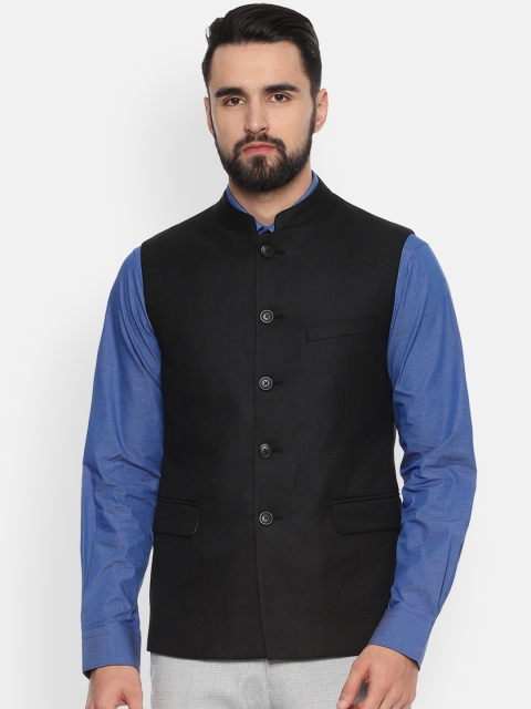 

Van Heusen Men Black Solid Nehru Jacket