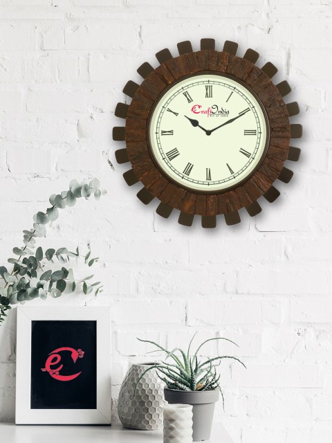 

eCraftIndia Cream-Coloured Handcrafted Round Solid 40.6 cm Analogue Wall Clock