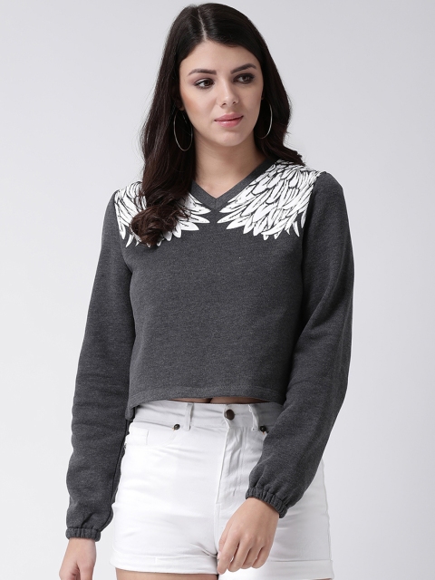 

Leo Sansini Women Charcoal Grey & White Solid Sweatshirt