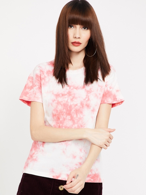 

Fame Forever by Lifestyle Women Pink Tie and Dye Printed Round Neck T-shirt