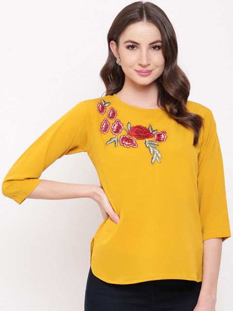 

Mayra Women Mustard Yellow Embroidered Top