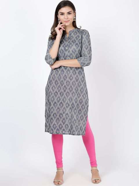 

Soch Women Blue & White Woven Design Cotton Straight Kurta