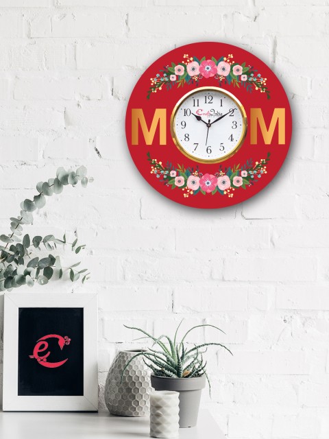 

eCraftIndia Red Handcrafted Round Printed 35.56 cm Analogue Wall Clock
