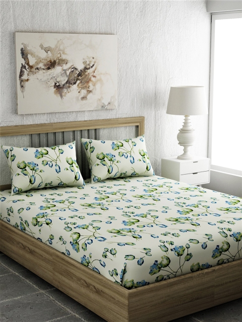

EverHOME Blue & Green Floral 210 TC Cotton 1 King Bedsheet with 2 Pillow Covers
