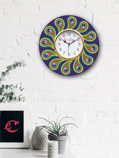 

eCraftIndia Blue & Green Handcrafted Round Printed 31 cm Analogue Wall Clock