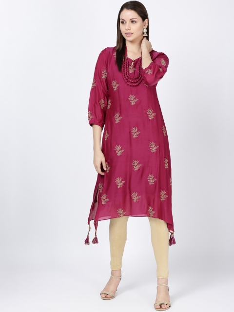 

Soch Women Magenta Embroidered Asymmetric A-Line Kurta