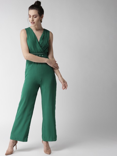 

QUIERO Women Green Pleated Yoke Wrap Detail Jumpsuit