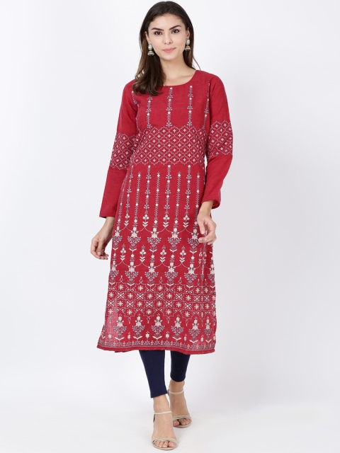 

Soch Women Maroon &Grey Embroidered Straight Kurta