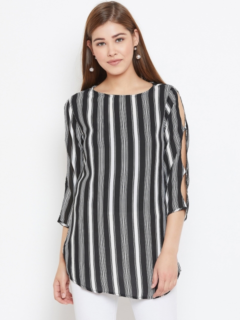 

AASK Women Black & White Striped Top