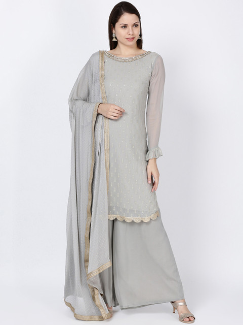 

Soch Women Grey Embroidered Kurta with Palazzos & Dupatta