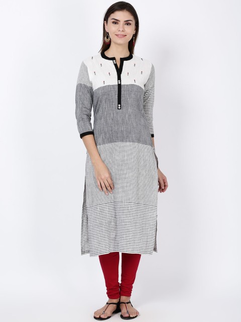 

Soch Women Grey & White Printed Straight Kurta