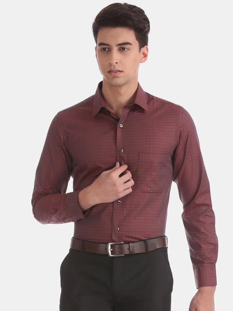

Arrow Men Red Self Design Regular Fit Formal Shirt, Maroon