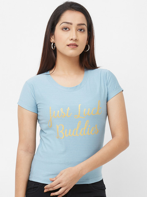 

Imagica Women Blue Printed Round Neck T-shirt