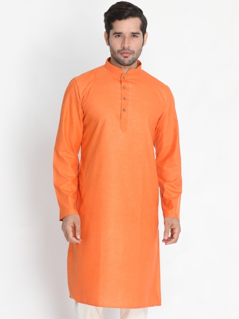 

VASTRAMAY Men Orange Solid Straight Kurta
