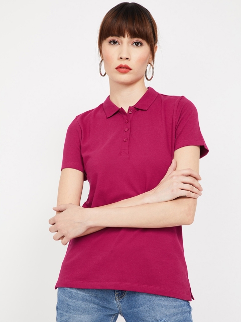 

Bossini Women Pink Solid Polo Collar T-shirt
