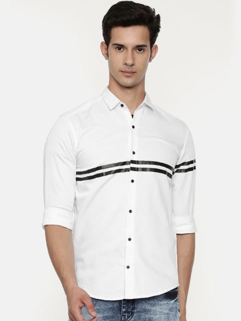 

CINOCCI Men White & Black Slim Fit Striped Casual Shirt