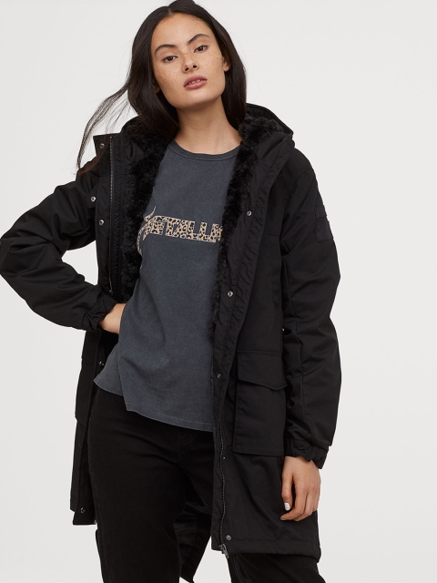 

H&M Women Black Padded Parka Jacket