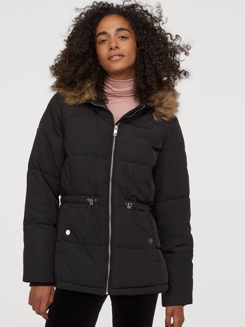 

H&M Women Black Padded Hooded Jacket