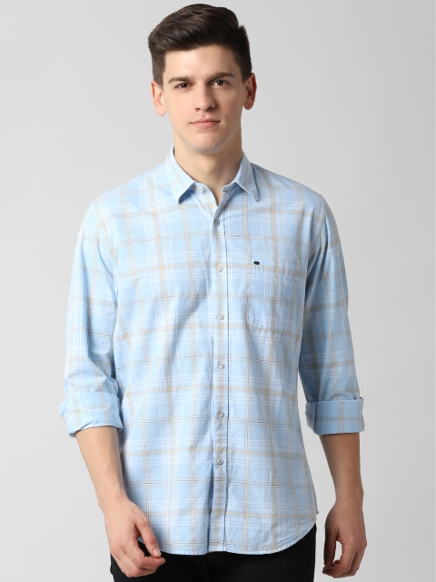 

Peter England Casuals Men Blue & Yellow Slim Fit Checked Casual Shirt