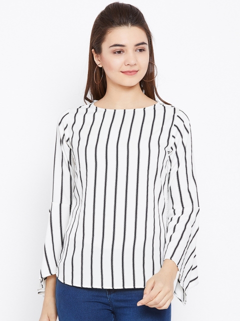 

AASK Women White & Black Striped A-Line Top