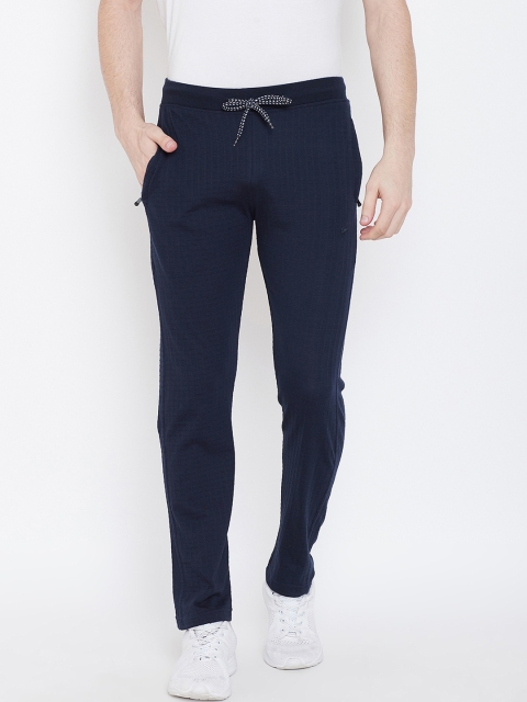 

Okane Men Navy Blue Self-Design Slim-Fit Track Pants