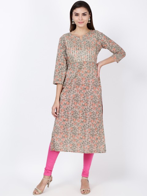 

Soch Women Beige & Peach-Coloured Floral Print A-Line Kurta