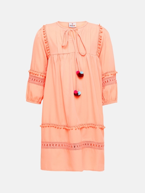 

Oxolloxo Girls Peach-Coloured Self Design A-Line Dress