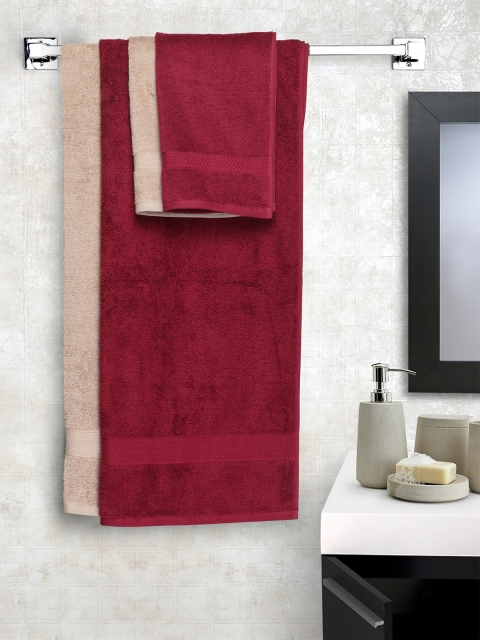 

SPACES Set of 2 Beige & Maroon Solid Colorfas 480GSM Cotton Bath Towels