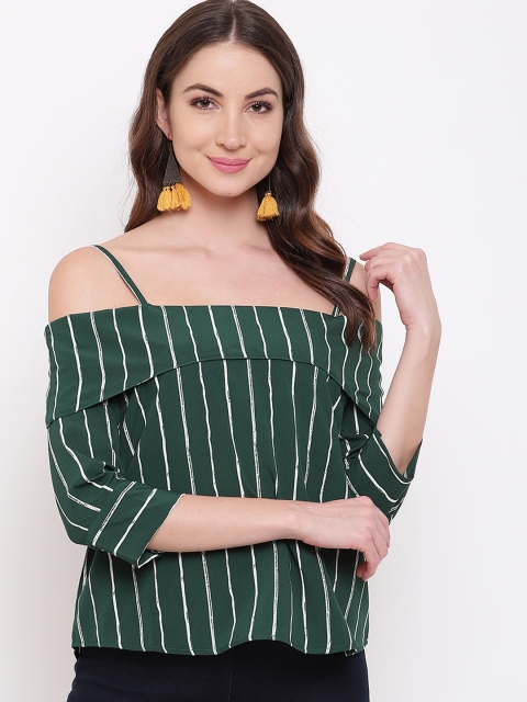 

Mayra Women Green Striped A-Line Top