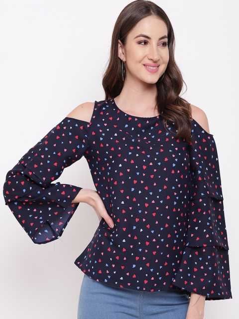 Mayra Women Blue Heart Print A-Line Top