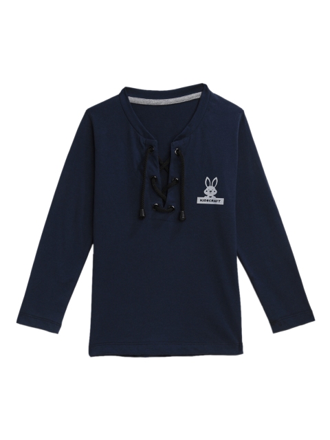 

KIDSCRAFT Boys Navy Blue Solid Mandarin Collar T-shirt