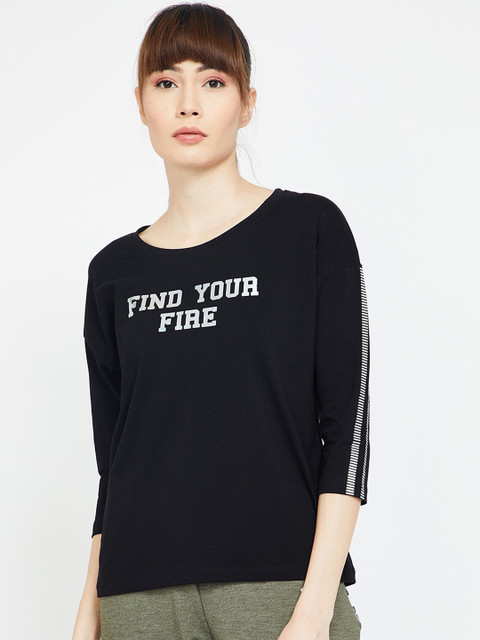 

Kappa Women Black & White Printed Round Neck T-shirt