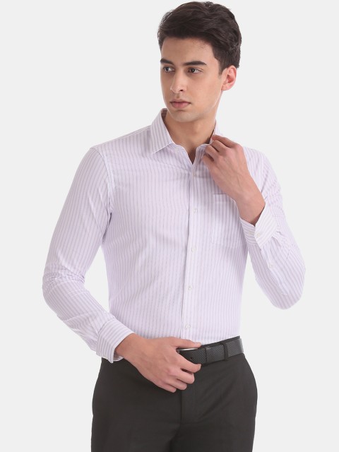 

Arrow Men White & Pink Slim Fit Striped Formal Shirt