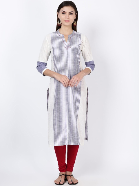 

Soch Women White & Blue Striped Straight Kurta