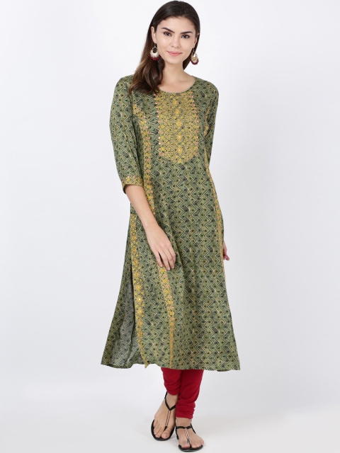

Soch Women Green & Yellow Printed A-Line Kurta