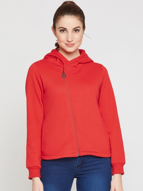 

RARE Women Red Solid Hooded Sweatshirt
