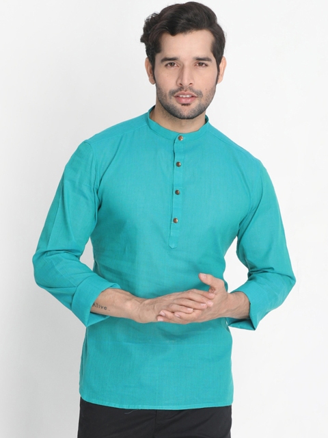 

VASTRAMAY Men Turquoise Blue Solid Straight Kurta