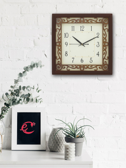 

eCraftIndia Off-White Handcrafted Square Solid 33.5 cm Analogue Wall Clock