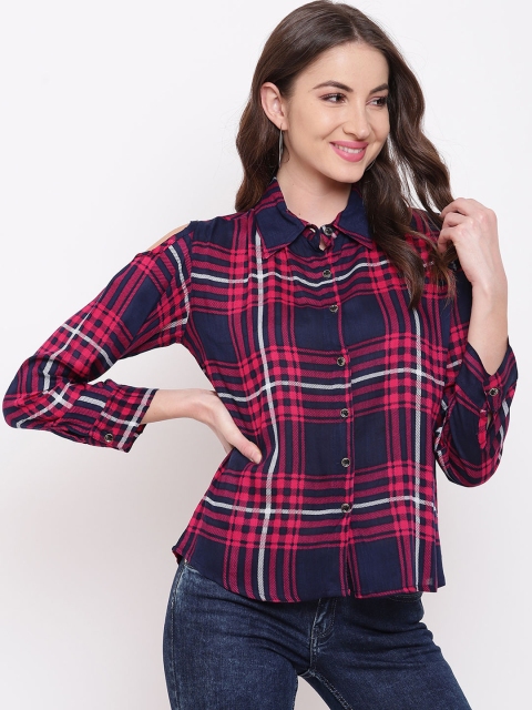 

Mayra Women Blue & Pink Slim Fit Checked Casual Shirt
